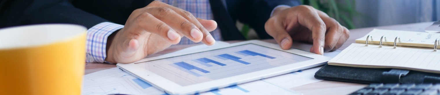 a person looking at a bar graph on a tablet